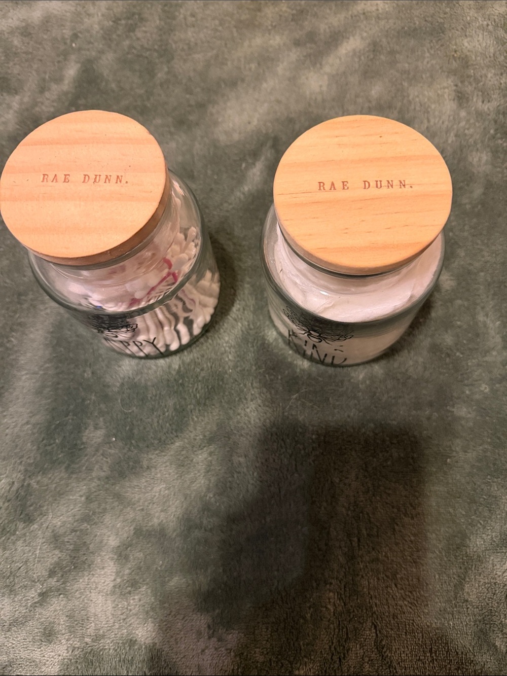 Rae Dunn Glass Bathroom Jars with Wooden Lids